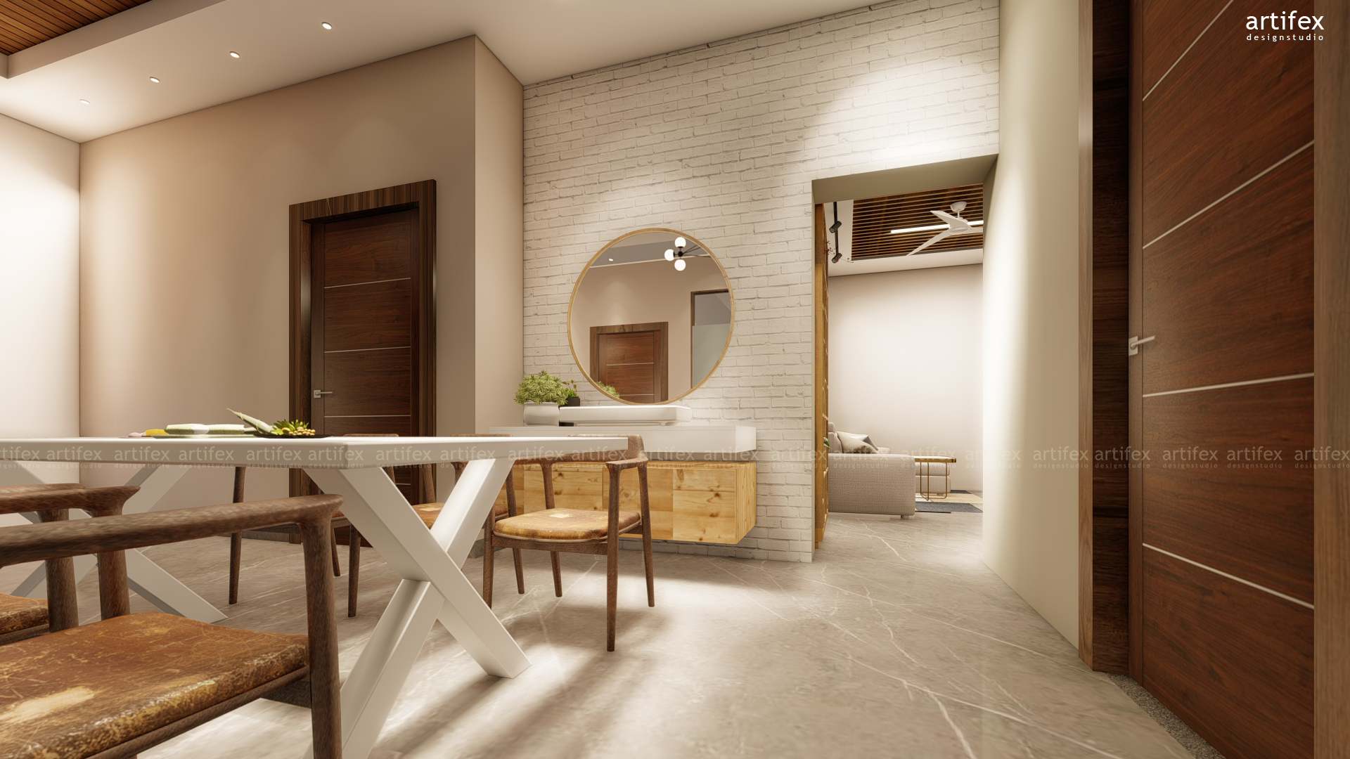 Contemporary Dining Room with Wash Basin